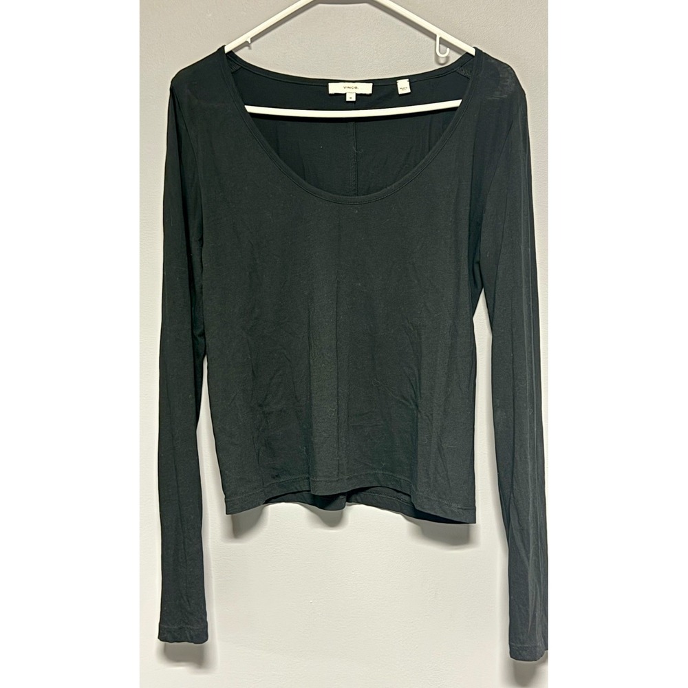 Vince Women's Scoop Neck Long Sleeve Top Black, Size Medium. Excellent Condition